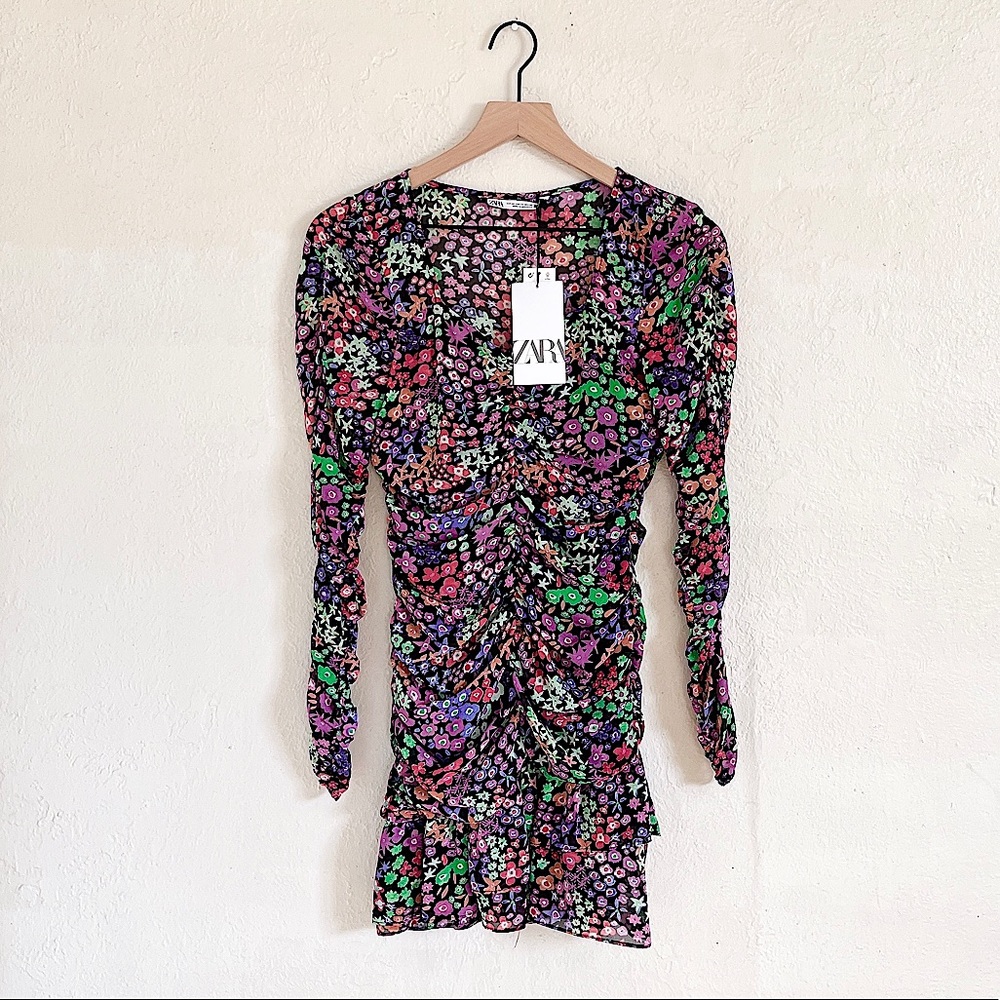 Zara Floral Print Draped Dress